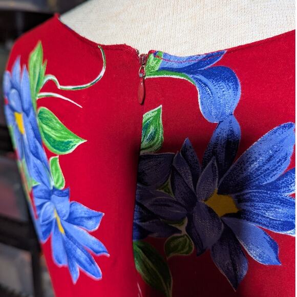 Vtg 1990s Coldwater Creek Red Blue Daisy Floral Print Midi Sun Dress Sz 10 P - Picture 4 of 6